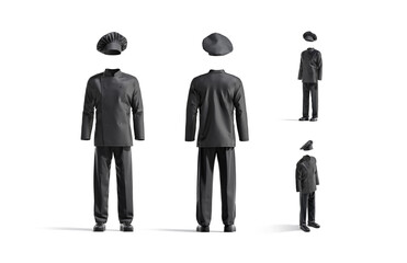Blank black chef uniform mock up, front and side view
