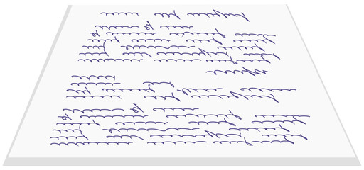 Fototapeta premium Sheet of paper with handwritten text for business meeting in office. Paper for writing, sketching and drawing. Uppercase element on white background. Information-filled document vector illustration