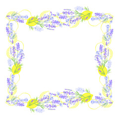 Lavender and lemons. Square floral frame. Vector layout decorative greeting card or invitation,  menu, element design background..