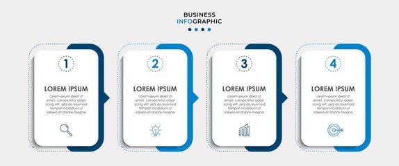 Business Infographic design template Vector with icons and 4 options or steps. Can be used for process diagram, presentations, workflow layout, banner, flow chart, info graph - obrazy, fototapety, plakaty