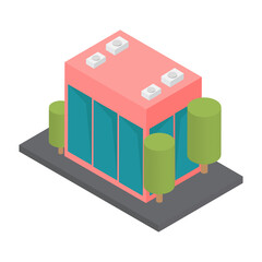 Shop or store building in isometric 3d style . Building icon. Vector illustration.