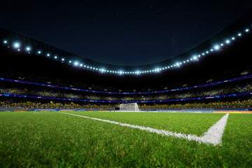 night soccer stadium arena with crowd fans . High quality photo render