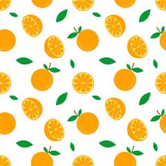 Fototapeta na wymiar seamless pattern vector illustration of orange fruit and green leaf design. white background. design for wallpaper,backdrop and print on fabric. modern templates