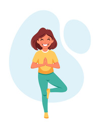 Little girl doing yoga. Gymnastic, yoga and meditation for children. Vector illustration