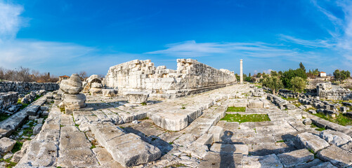 Fototapeta na wymiar The Apollo Temple view in Didim Town of Turkey