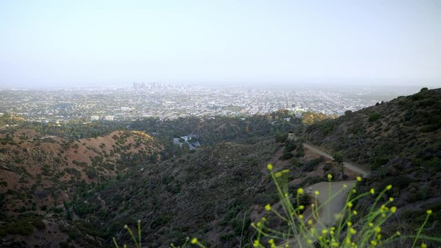 Cityscape, Griffith Observatory and the mountains 