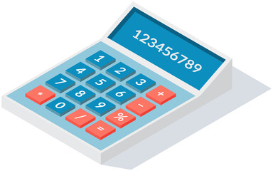 Calculator isolated on white background. For web design and application interface, infographics. Device for calculating complex mathematical data. Calculator with buttons with numbers and math symbols