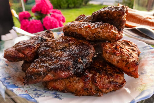 Grilled meat steaks. Healthy food. Protein food. Treat for guests. Dinner for the whole family. High quality photo