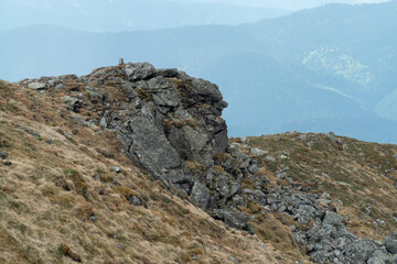 rocky mountain ledge, summer mountain scenery