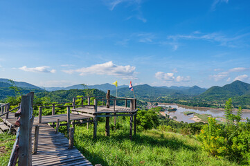 Beautiful landscape view and wooden bridge on Phu Lamduan at loei thailand.Phu Lamduan is a new tourist attraction and viewpoint of mekong river between thailand and loas.