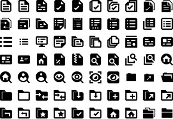 Icon pack of documents, folders, search and analysis