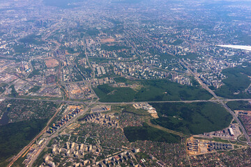 Wing of an airplane in the sky.
