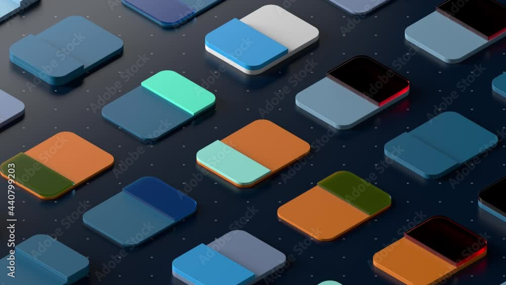 Poster colorful 3d render abstract. cards on the surface with dot pattern. isometric. loopable animation