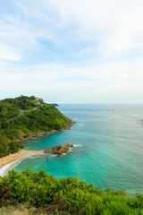 Fototapeta na wymiar Crystal Andaman ocean view from windmill viewpoint over looking yang beach, Phuket Thailand