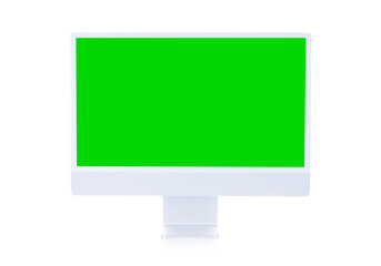 Desktop Computer With Green Screen isolated on white background.