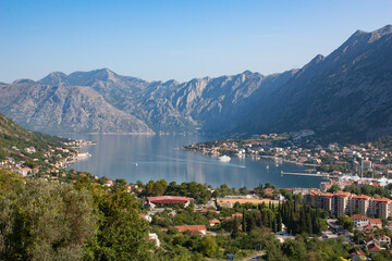 Fototapeta na wymiar Bay of Kotor in Montenegro and walled old city