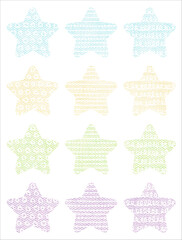 Patterned stars set / Coloured pencils / Vector / Blue / Yellow / Green / Purple     星　パターン　色鉛筆　水色　黄色　黄緑　紫　セット