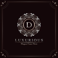 Elegance Ornate Luxury Mandala Badge Letter D Logo Design Decorative Frame Template