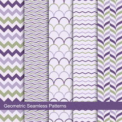 Set of vector seamless colorful decorative patterns - retro design. Trendy textile prints