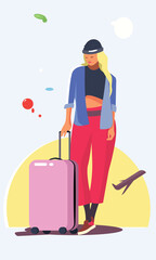 Travelling Woman With Her Suitcase Vector Illustration