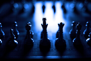 Pieces on chess board for playing game and strategy
