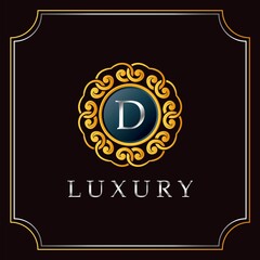 Luxury Mandala Badge D Letter Logo Design. Elegant Ornate Decoration Luxurious Logo Template.