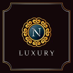 Luxury Mandala Badge N Letter Logo Design. Elegant Ornate Decoration Luxurious Logo Template.