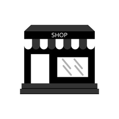 Shop icon. Signboard of a grocery store. Silhouette of a building for storing and selling food. Vector illustration isolated.
