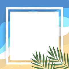 Paper frame with palm leaves on with sandy beach and sea in Summer session,isolated on white background, Vector illustration EPS 10