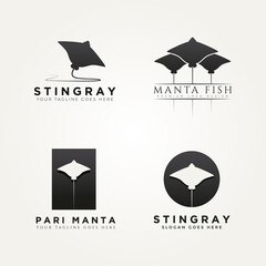 set of stingray manta fish icon logo template vector illustration design. simple modern silhouette ocean, marine, mascot bundle logo concept - obrazy, fototapety, plakaty