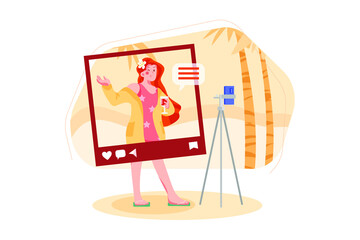 Influencer recording new video illustration