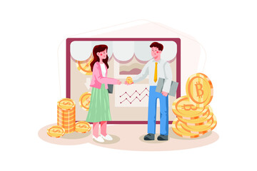 Blockchain Platform for E-commerce Illustration concept. Flat illustration isolated on white background.