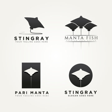 set of stingray manta fish icon logo template vector illustration design. simple modern silhouette ocean, marine, mascot bundle logo concept
