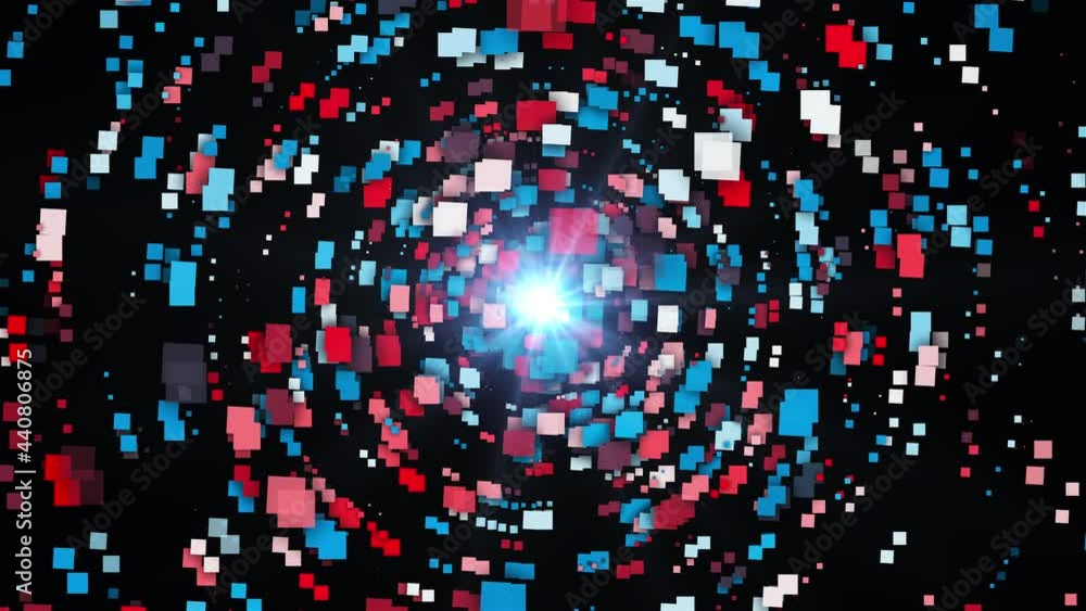 Aufkleber geometric round dance 3d render of squares with bright light in center. futuristic technology cubes 