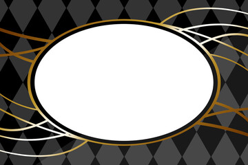 高級感のあるダイヤ柄フレーム　楕円形　ブラック＆ゴールドライン