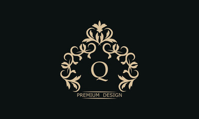 Premium linear logo with letter Q. Elegant monogram company brand icon, boutique, heraldry.