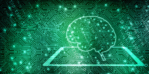 2d illustration Concept of thinking, background with brain, Abstract Artificial intelligence. Technology web background
