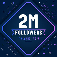 Thank you 2M followers, 2000000 followers celebration modern colorful design.