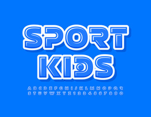 Vector Bright Logo Sport Kids. Trendy Blue Font. Artistic Alphabet Letters and Numbers