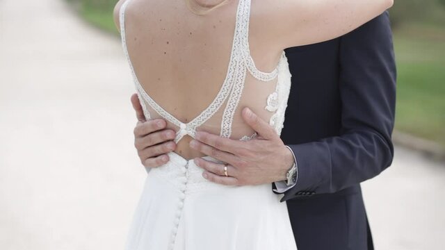 Slow motion of wedding couple  embrassing and dancing slowly