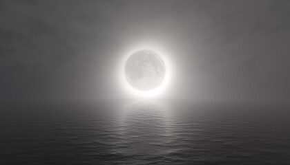 Rendered 3D Hazy Moon Eclipse Over Ocean Background