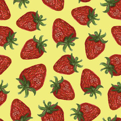 watercolor strawberries seamless pattern. Summer strawberry hand drawn illustration