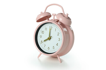 Pink alarm clock isolated on white background