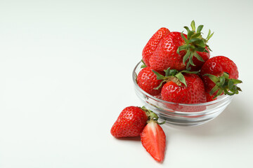 Bowl of fresh strawberry on white background