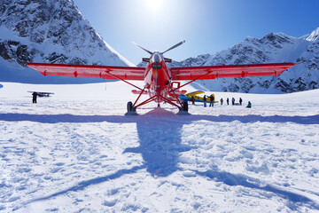 red plane on glacier