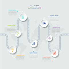 Vector illustration infographics design template, business information, presentation chart, with 7 options or steps. 
