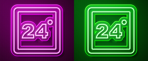 Glowing neon line Thermostat icon isolated on purple and green background. Temperature control. Vector