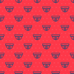 Blue line Motion sensor icon isolated seamless pattern on red background. Vector