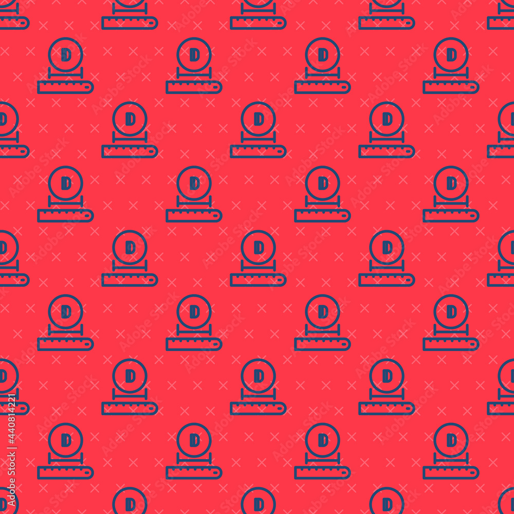 Poster blue line diameter icon isolated seamless pattern on red background. vector