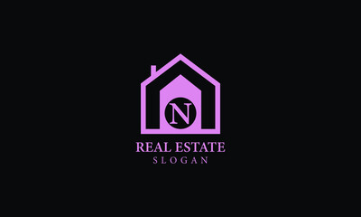 Alphabet N Real Estate Monogram Vector Logo Design, Letter N House Icon Template